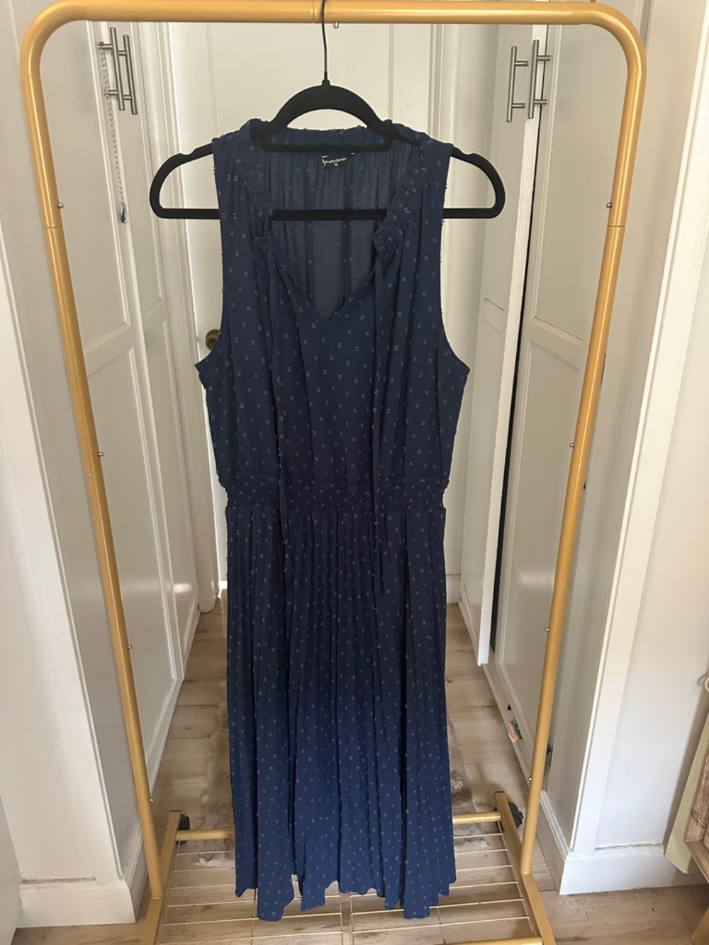 Sleeveless Navy Maxi Dress with Subtle Dot Detail